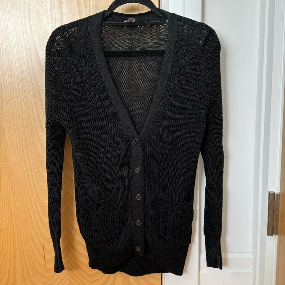 J.Crew V-neck linen cotton-blend cardigan sweater Black Sz XS